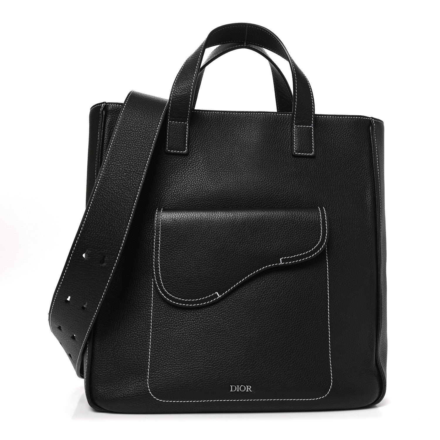 Christian Dior Grained Calfskin Saddle Tote Black