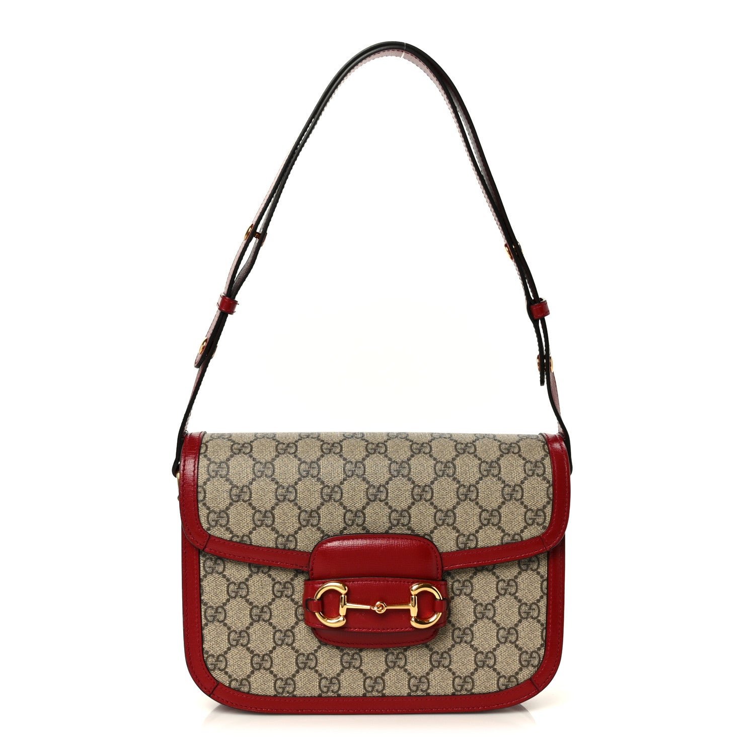 Gucci GG Supreme Monogram Azalea Calfskin Horsebit 1955 Shoulder Bag Beige Ebony New Cherry Red