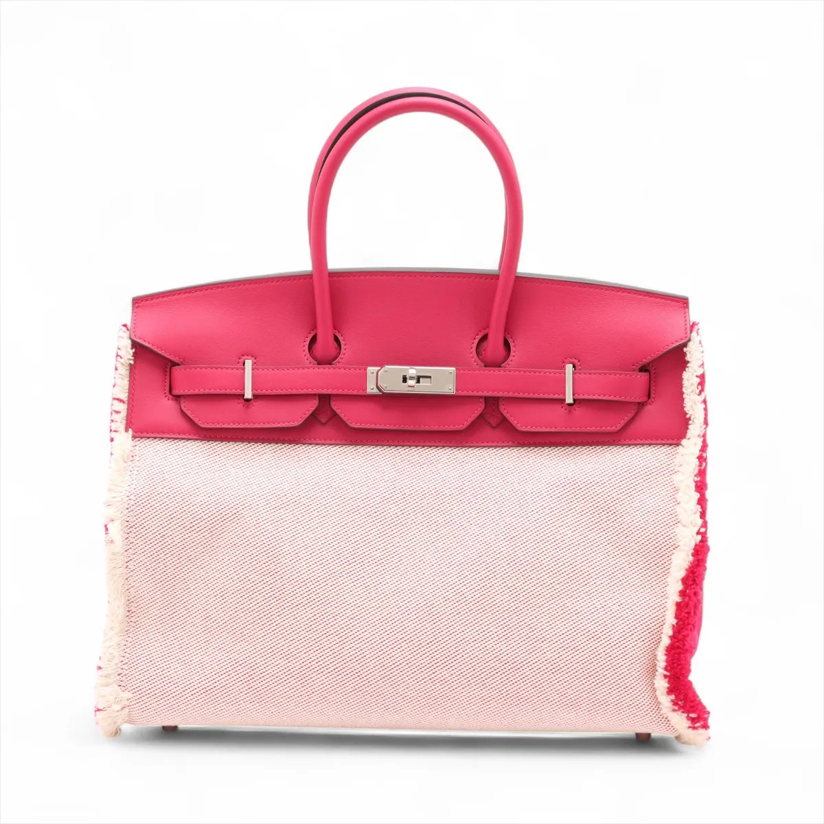 Hermès Birkin 35 Frey Frey Twill Ash x Vow Swift Framboise Silver Metal Fittings