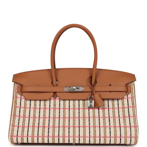 Hermes Hermes Shoulder Birkin Light 39 Multicolor Toile and Gold Swift Palladium Hardware