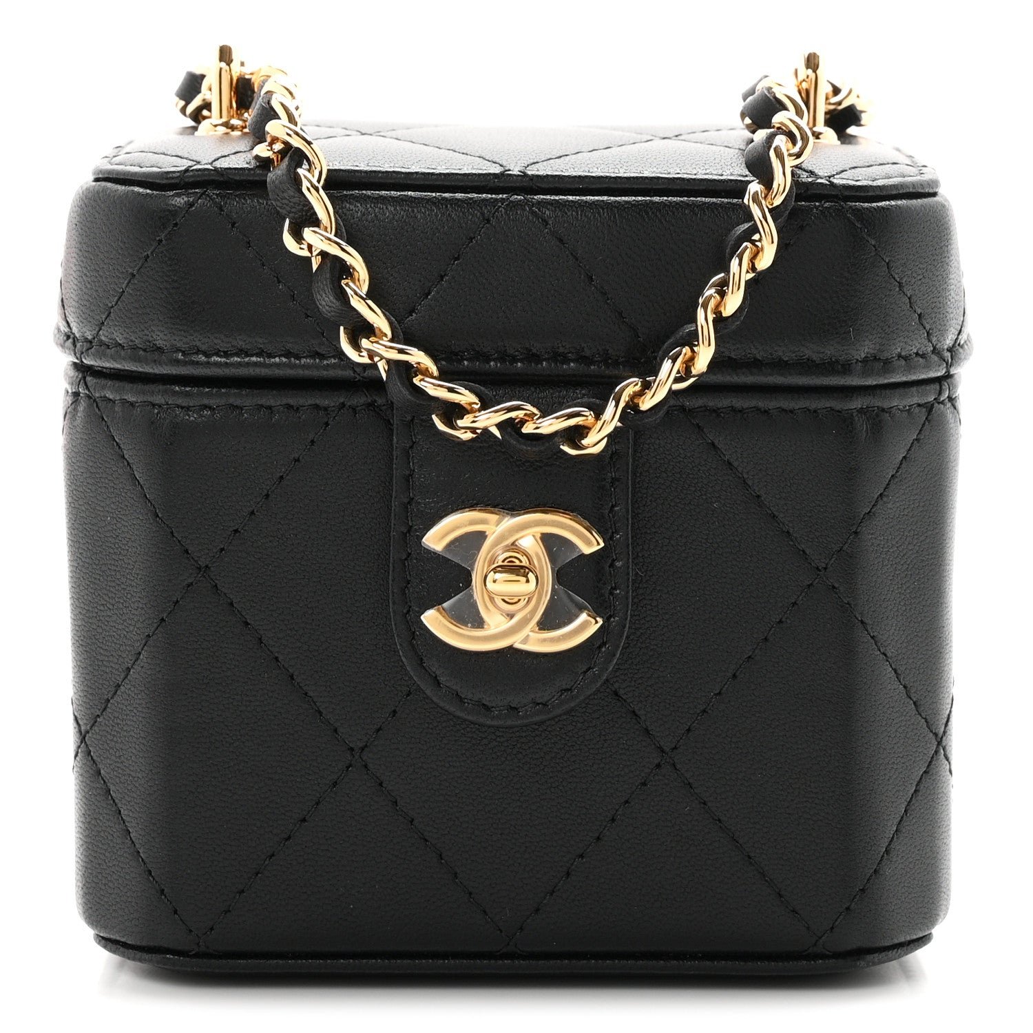 Chanel Lambskin Quilted Vanity Clutch With Chain Black