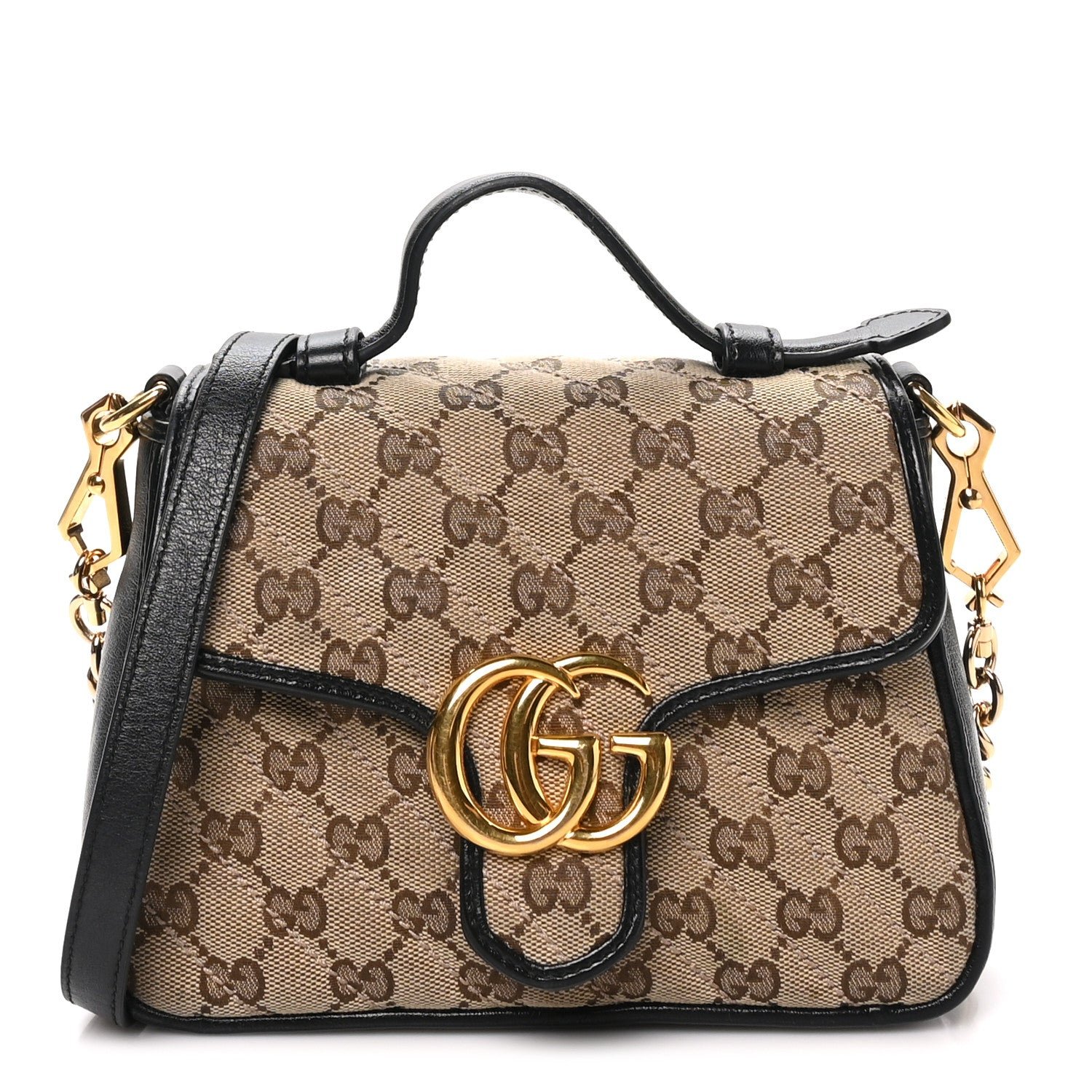 Gucci Monogram Azalea Calfskin Matelasse Diagonal Mini GG Marmont Top Handle Shoulder Bag Beige Ebony Black