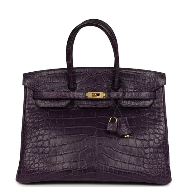 Hermes Pre-owned Hermes Birkin 35 Amethyst Matte Alligator Gold Hardware