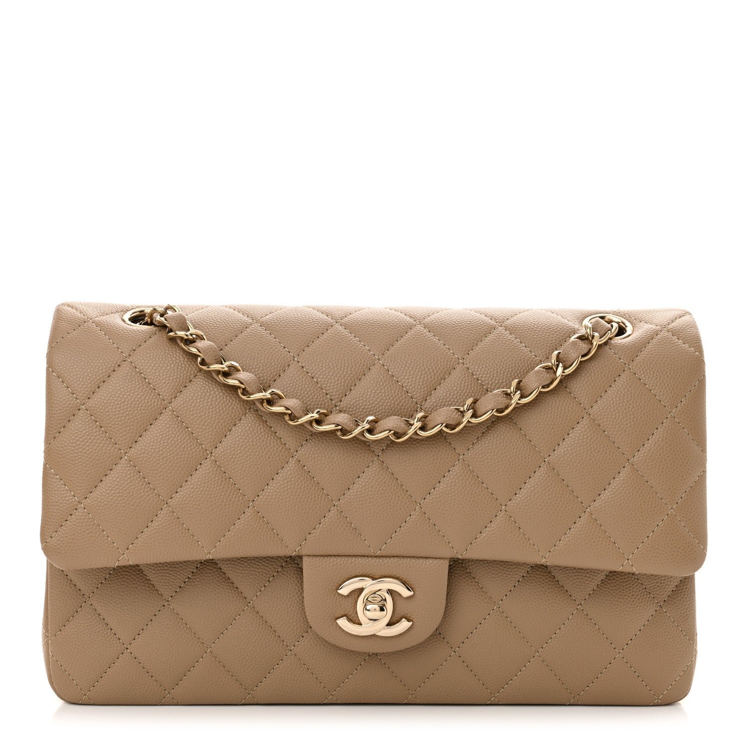 Chanel Caviar Quilted Medium Double Flap Dark Beige