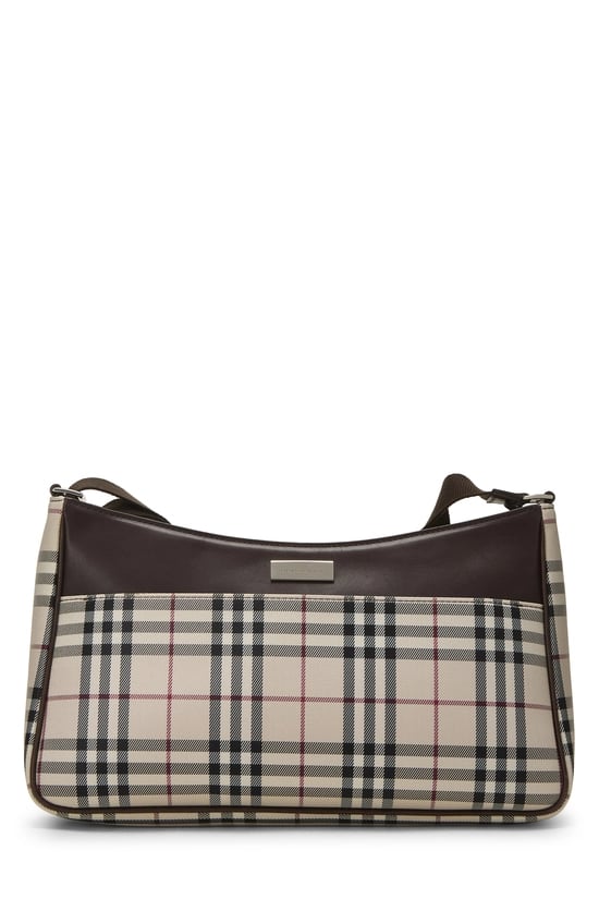 Brown Nylon Check Crossbody Bag Large