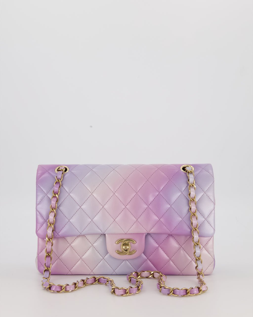 *RARE* Chanel Purple & Pink Ombre Quilted Medium Double Flap Bag in Lambskin with Champagne Gold Hardware