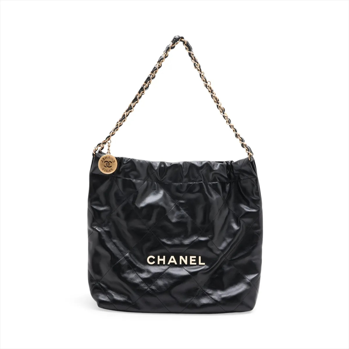 Chanel Chanel 22 Small shiny calfskin Chain Shoulder Bag Black Gold Metal Fittin