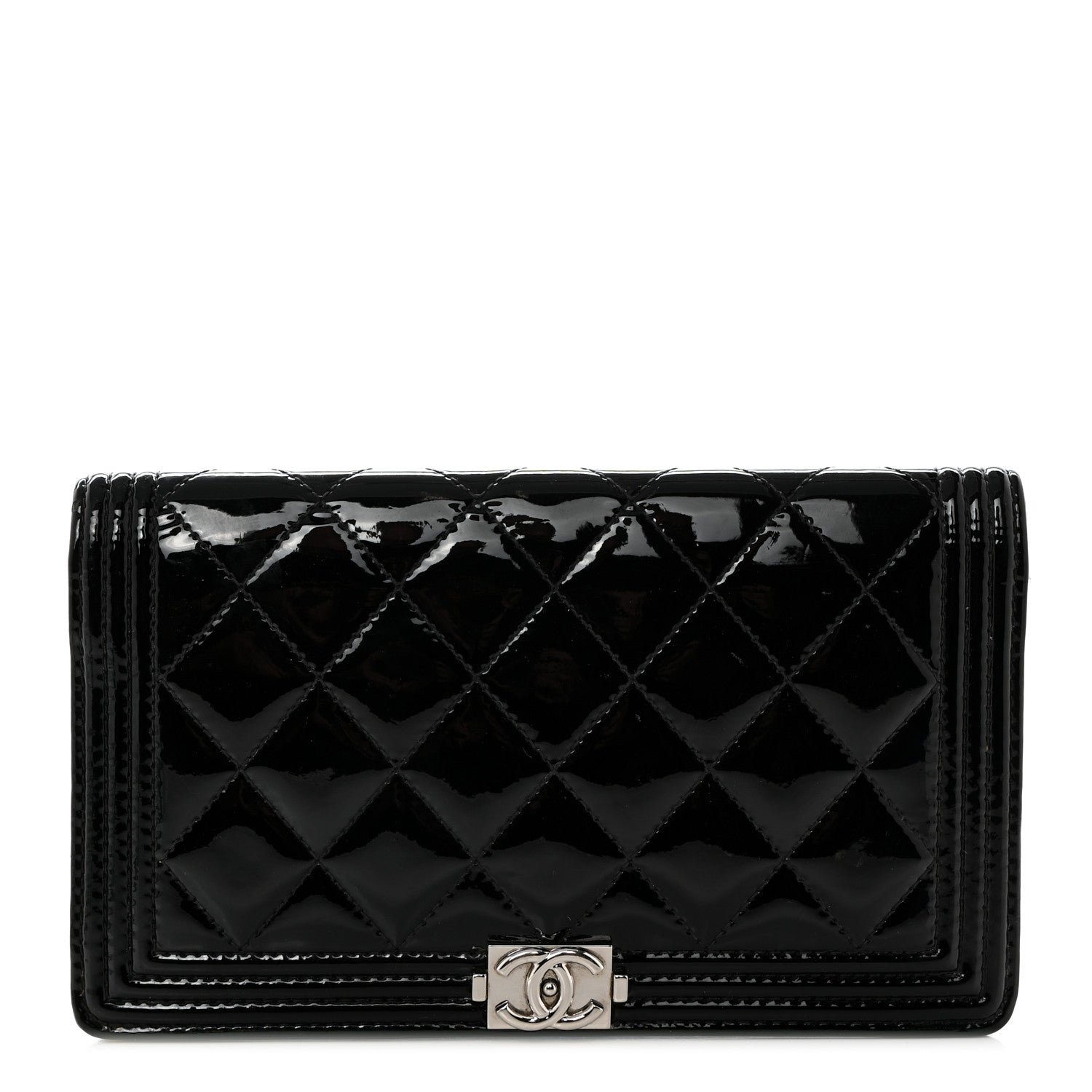 Chanel Patent Calfskin Quilted Boy Yen Wallet Black