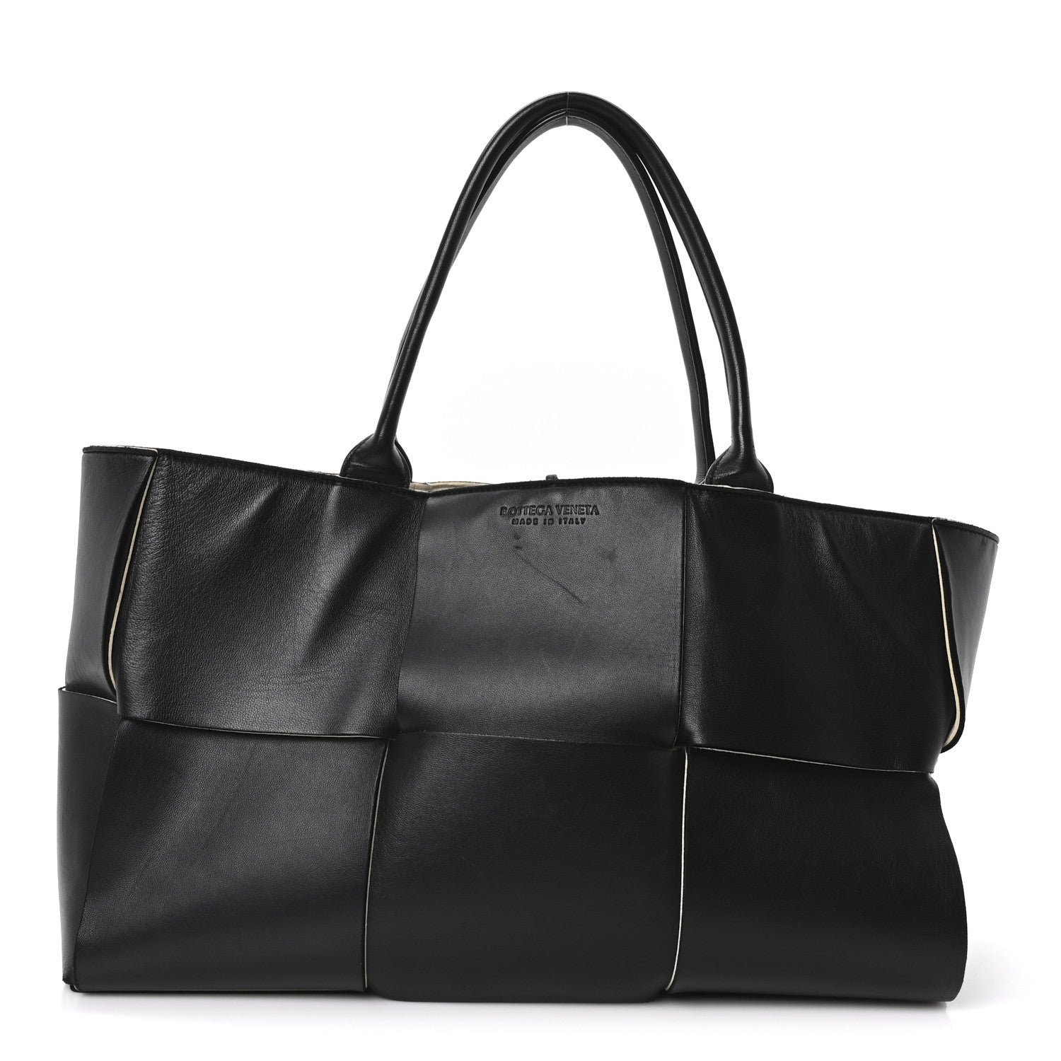 Bottega Veneta Nappa Maxi Intrecciato Medium Arco Tote Black White