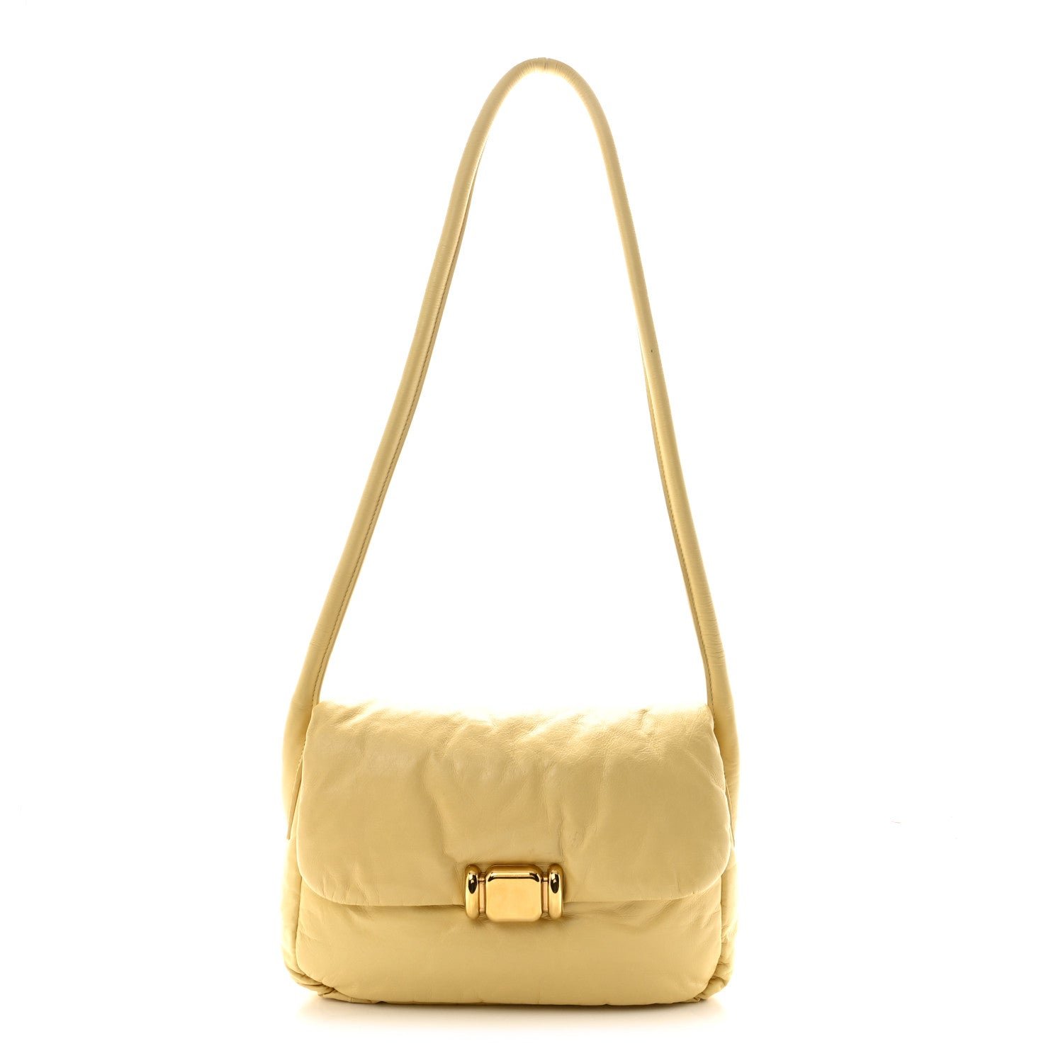 Bottega Veneta Paper Calfskin Puffy Flap Butter Brass