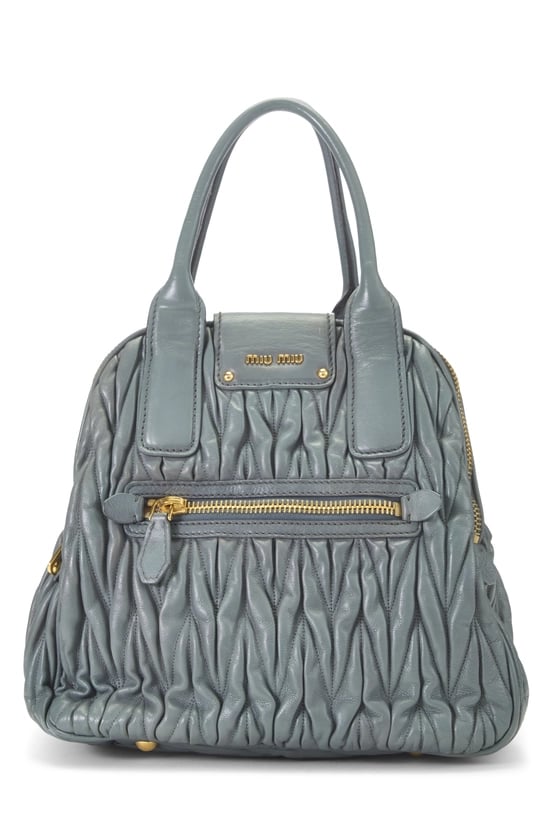 Blue Nappa Gaufre Double Zip Convertible Handbag