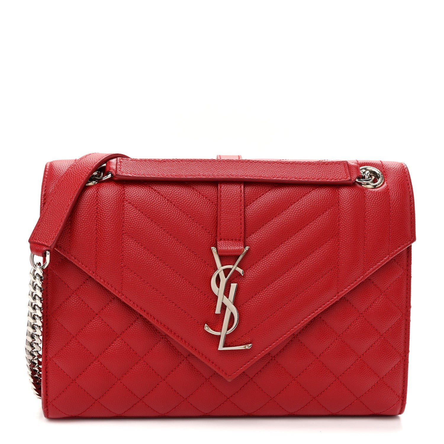 Saint Laurent Grain De Poudre Textured Mixed Matelasse Triquilt Medium Monogram Satchel New Red
