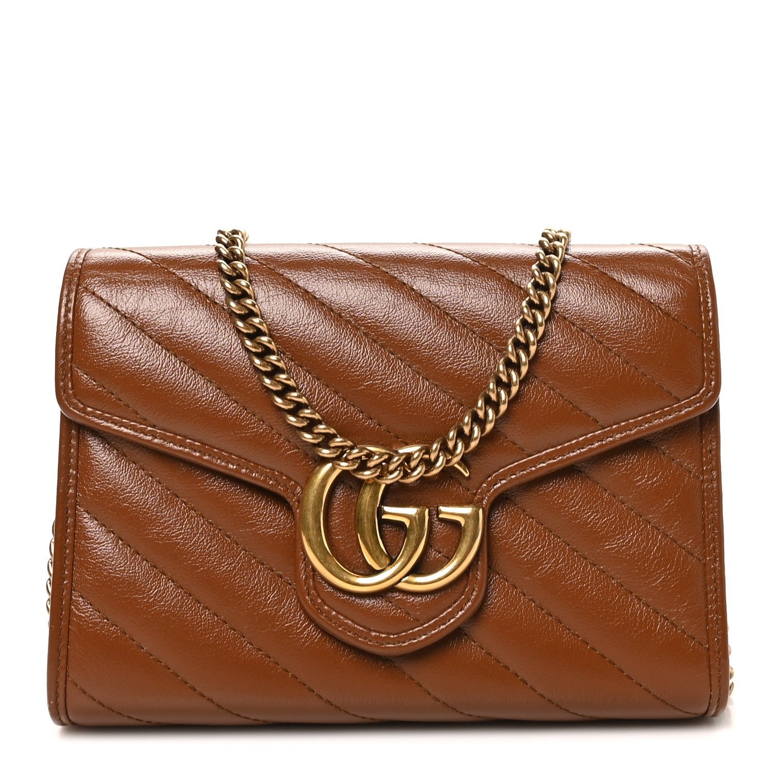 Gucci Azalea Calfskin Matelasse Diagonal GG Marmont Chain Wallet Cuir