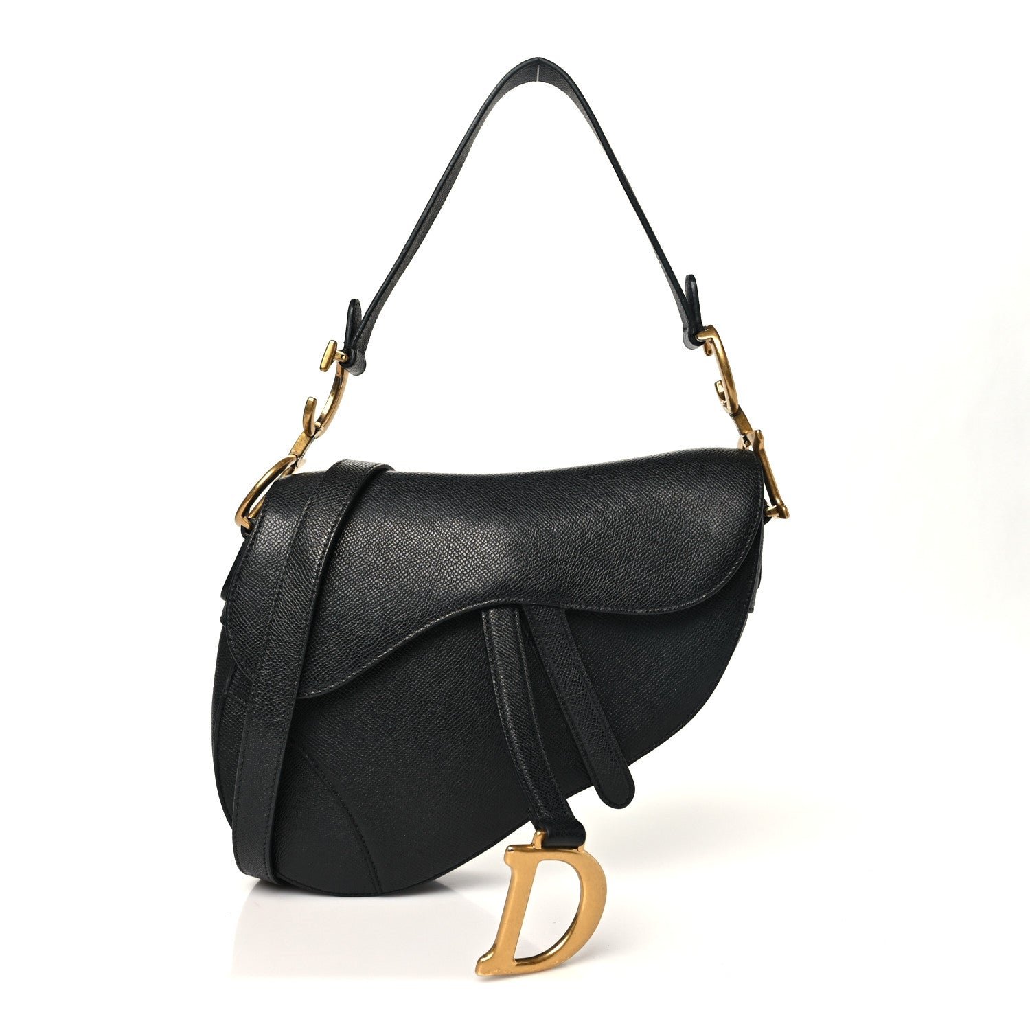 Christian Dior Grained Calfskin Saddle Bag With Strap Black