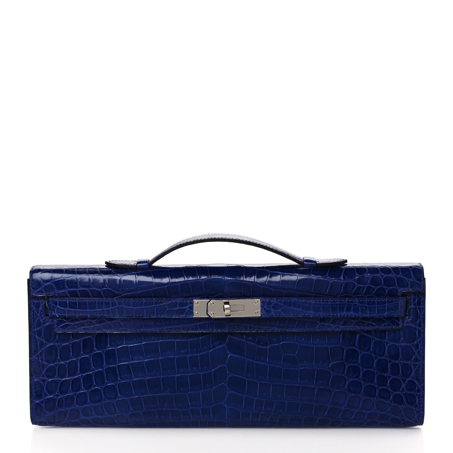 Hermes Shiny Niloticus Crocodile Kelly Cut Pochette Bleu Electrique