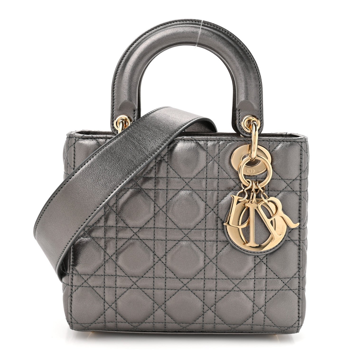 Christian Dior Metallic Lambskin Cannage Small My ABCDior Lady Dior Dark Silver