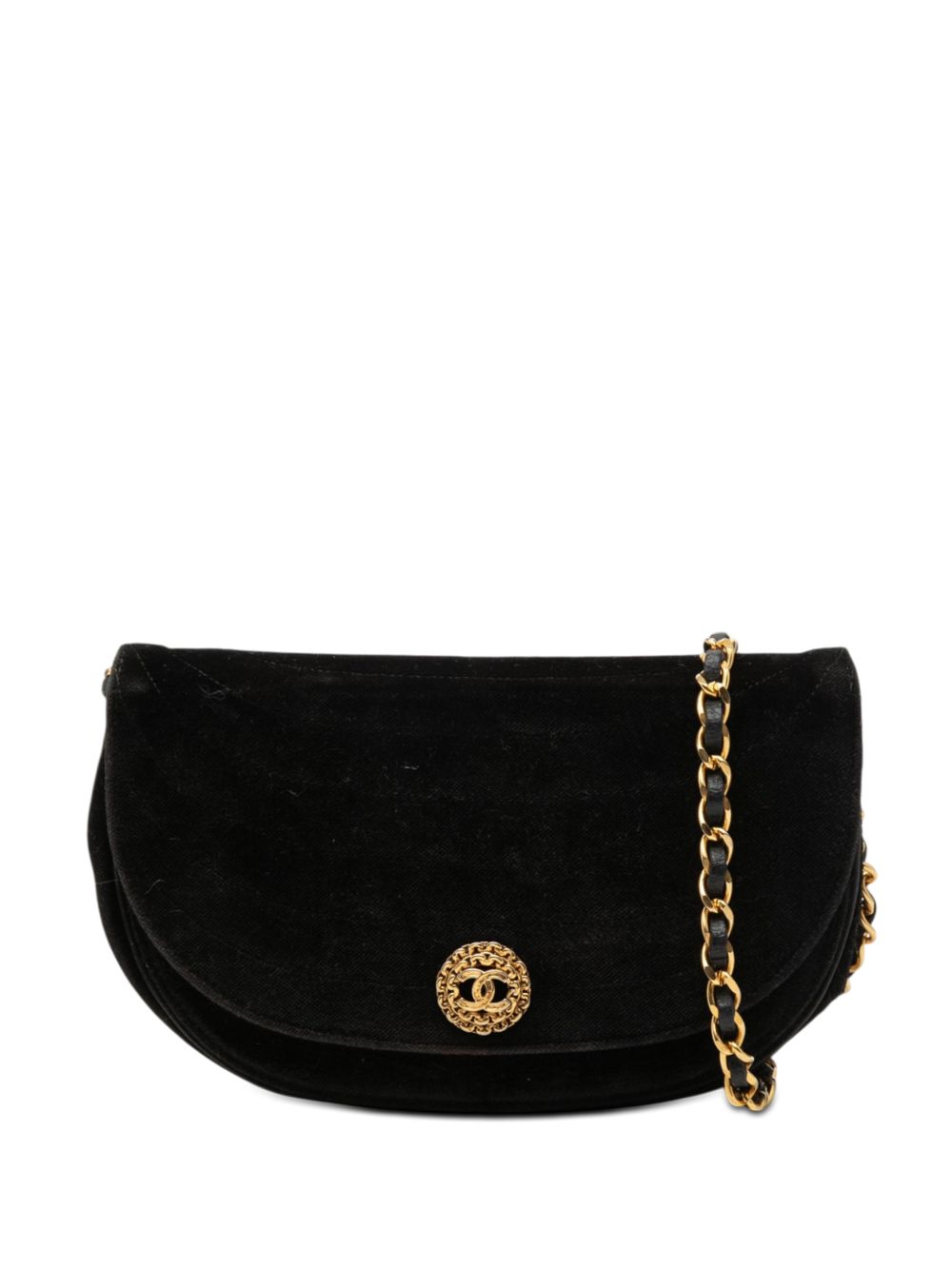1984-1986 CC Quilted Velvet Half Moon Flap crossbody bag