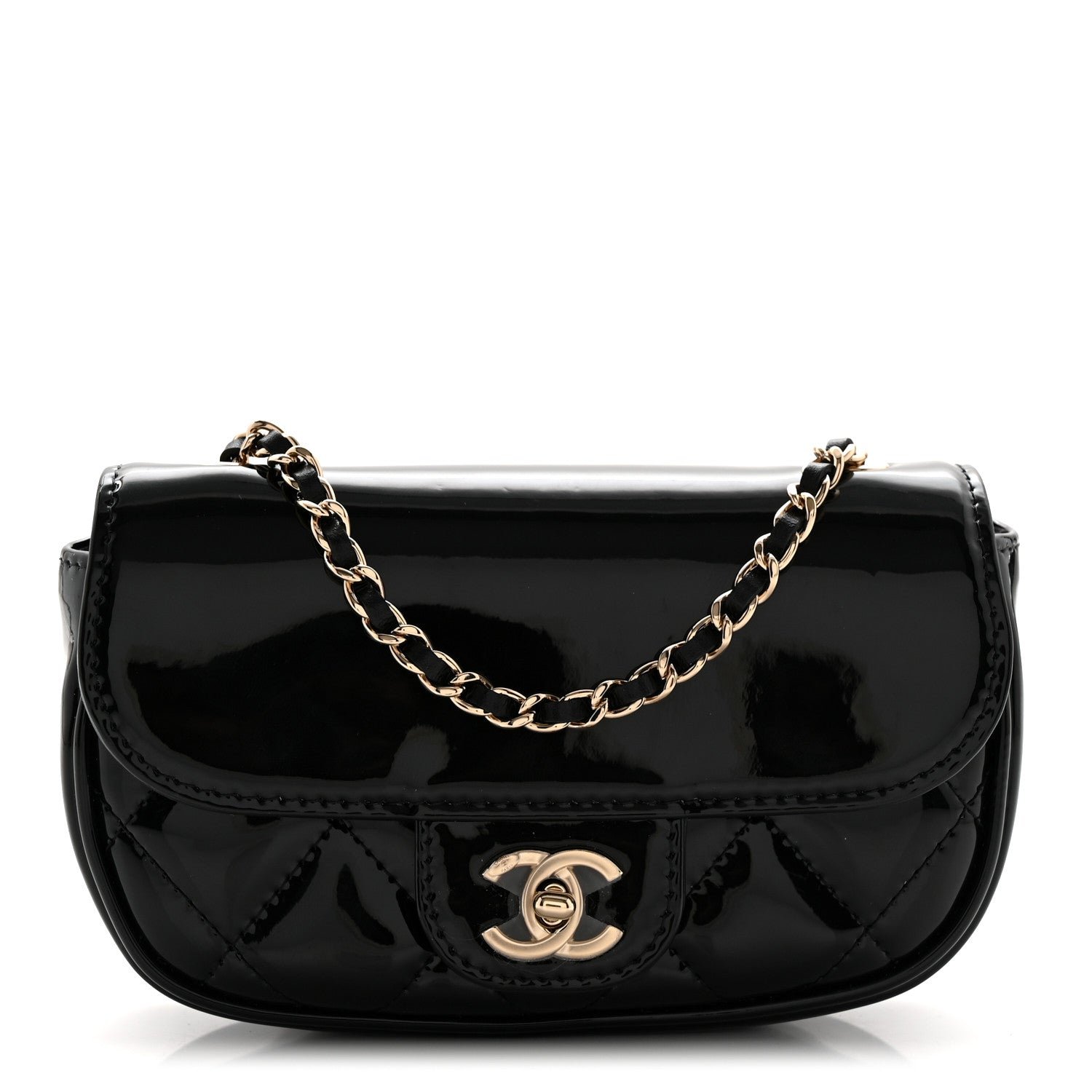 Chanel Patent Calfskin Quilted Mini Clutch Black