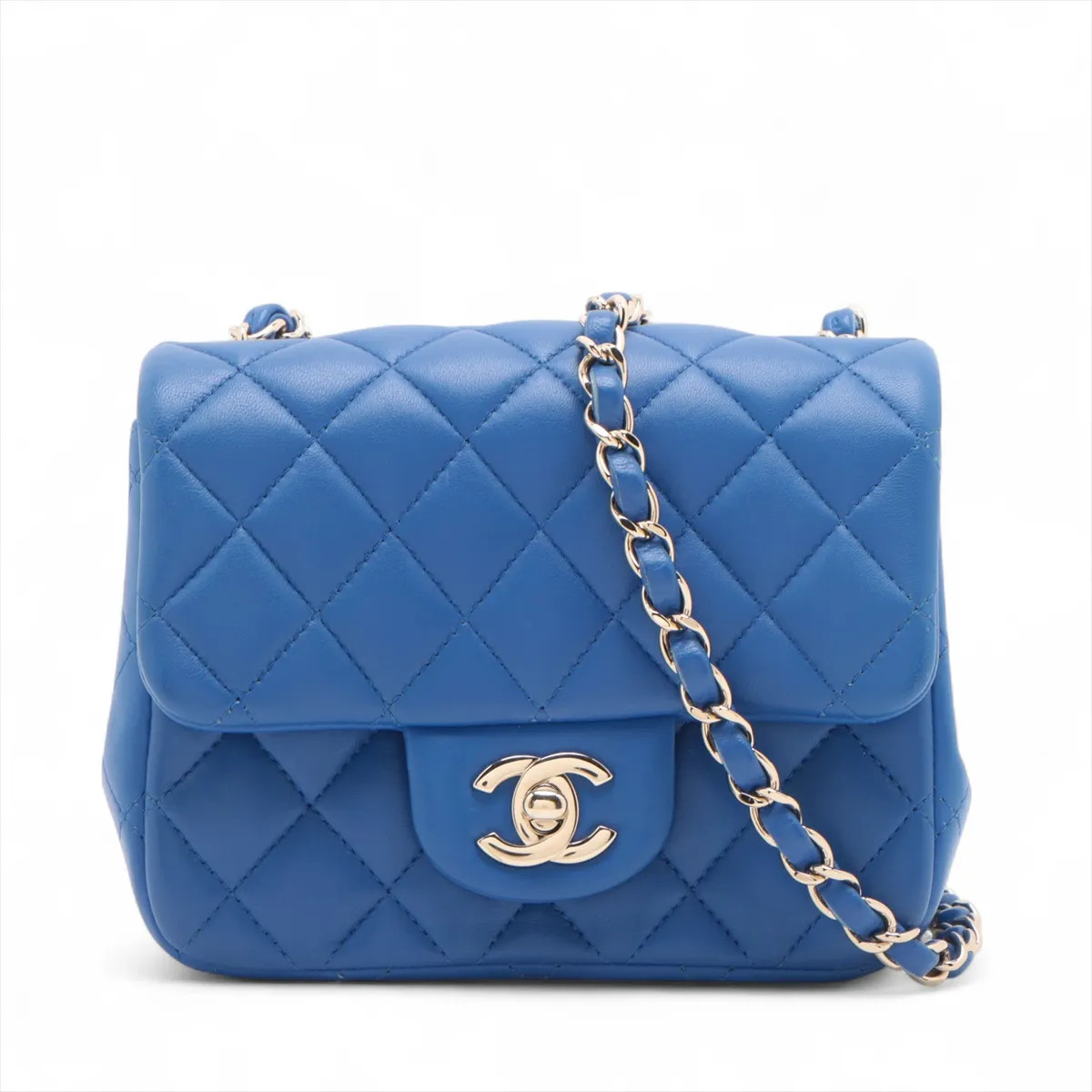 Chanel Minimatrasse 17 Lambskin Single Flap Single Chain Bag Blue Gold Metal Fit