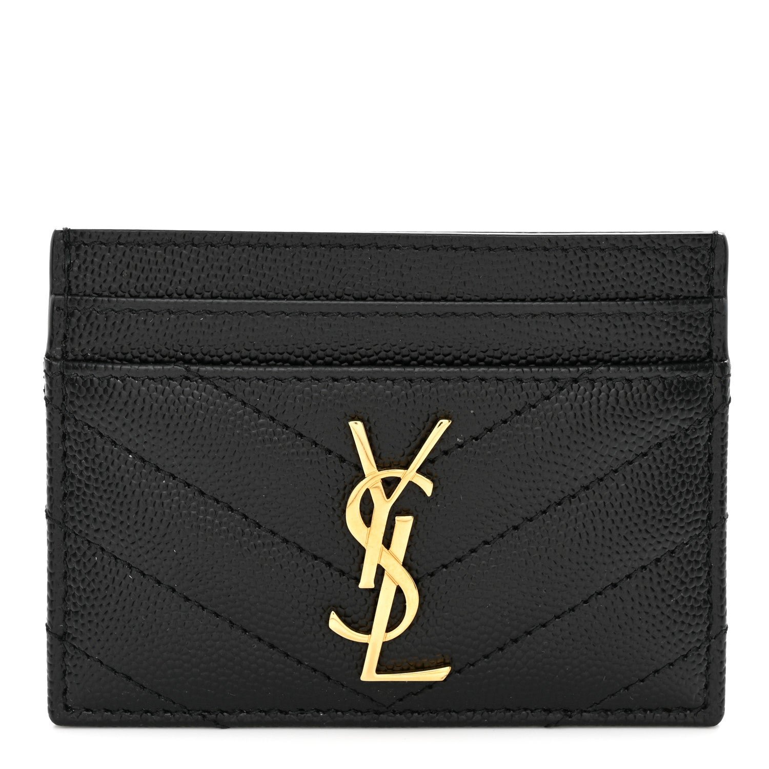 Saint Laurent Grain De Poudre Matelasse Chevron Monogram Credit Card Case Black