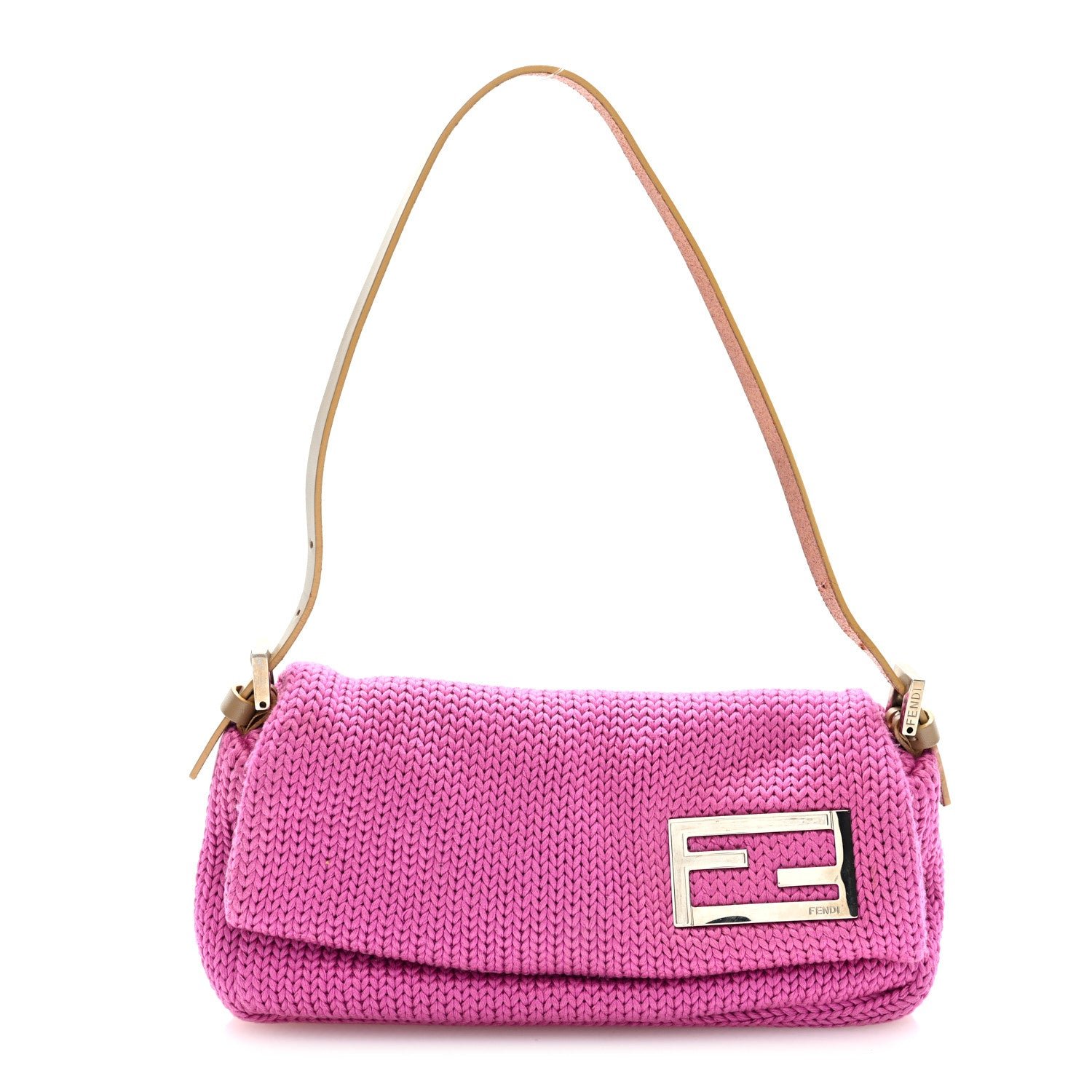 Fendi Wool Crochet Knit FF Pochette Pink