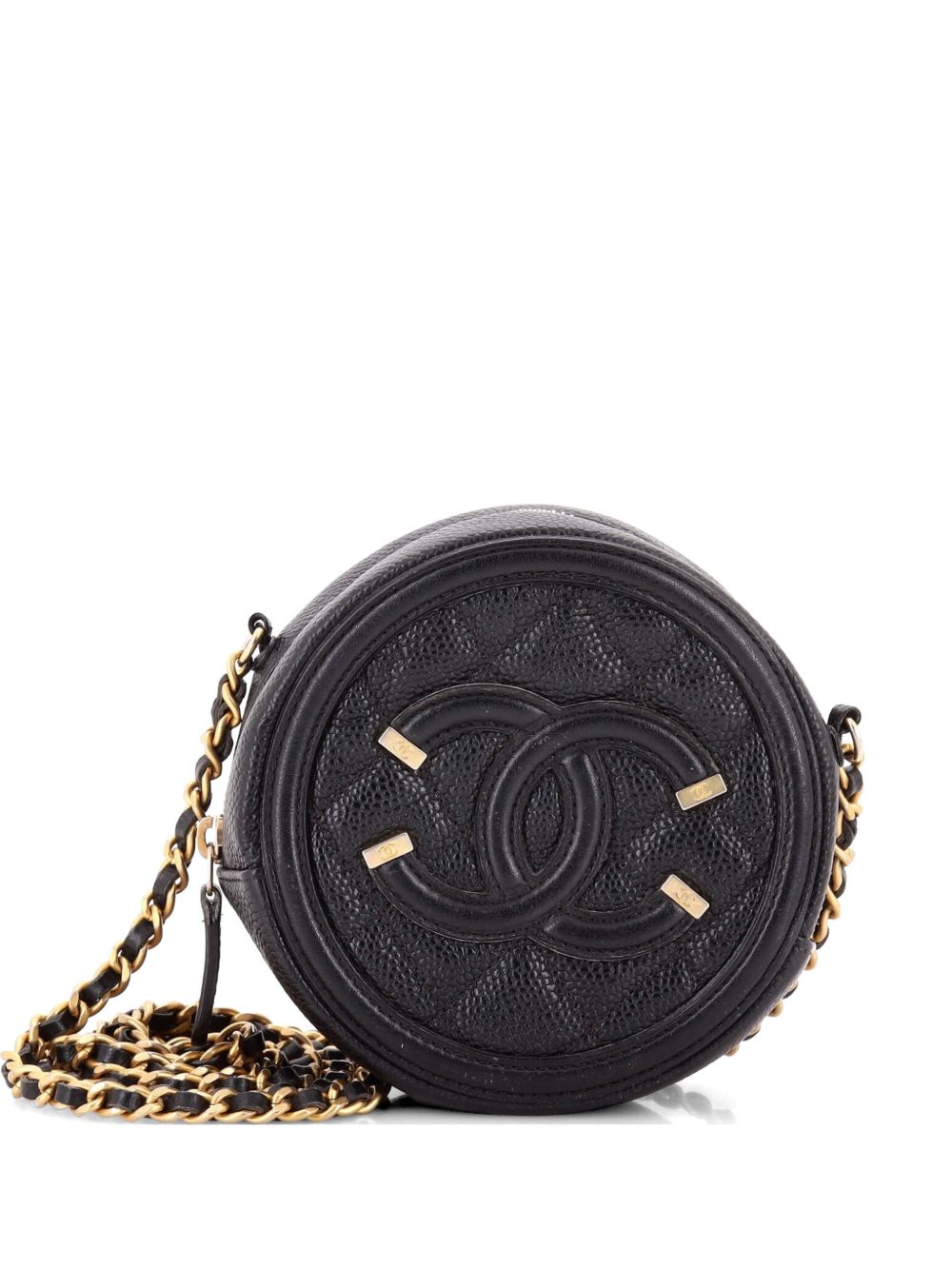 Filigree Round Clutch with Chain Quilted Caviar Mini crossbody bag