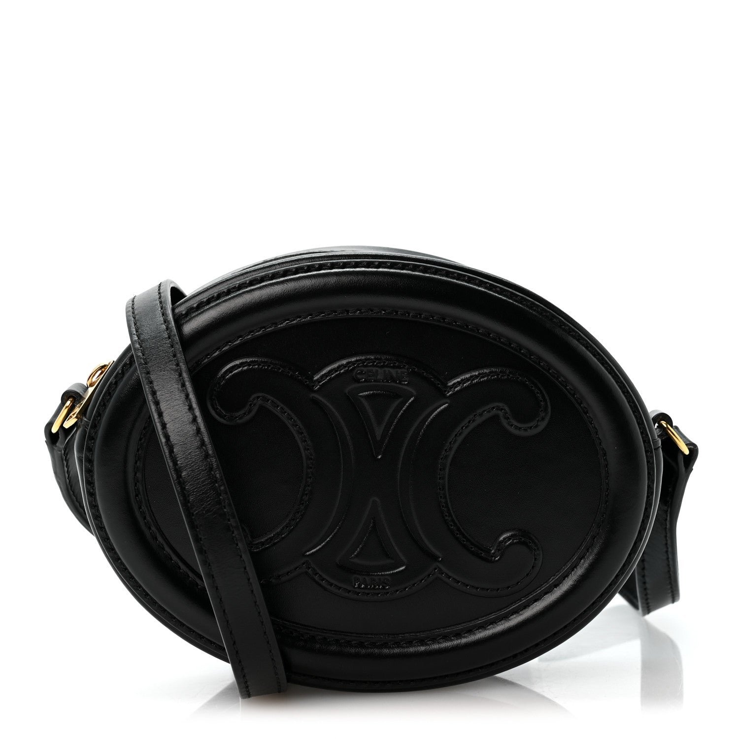 Celine Smooth Calfskin Cuir Small Triomphe Oval Crossbody Purse Black