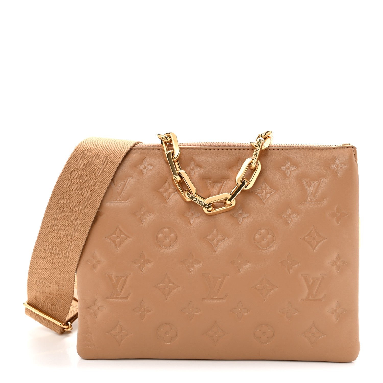 Louis Vuitton Lambskin Embossed Monogram Coussin PM Camel