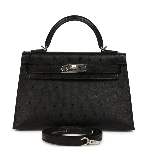 Hermes Hermes Kelly Sellier 20 Black Ostrich Palladium Hardware