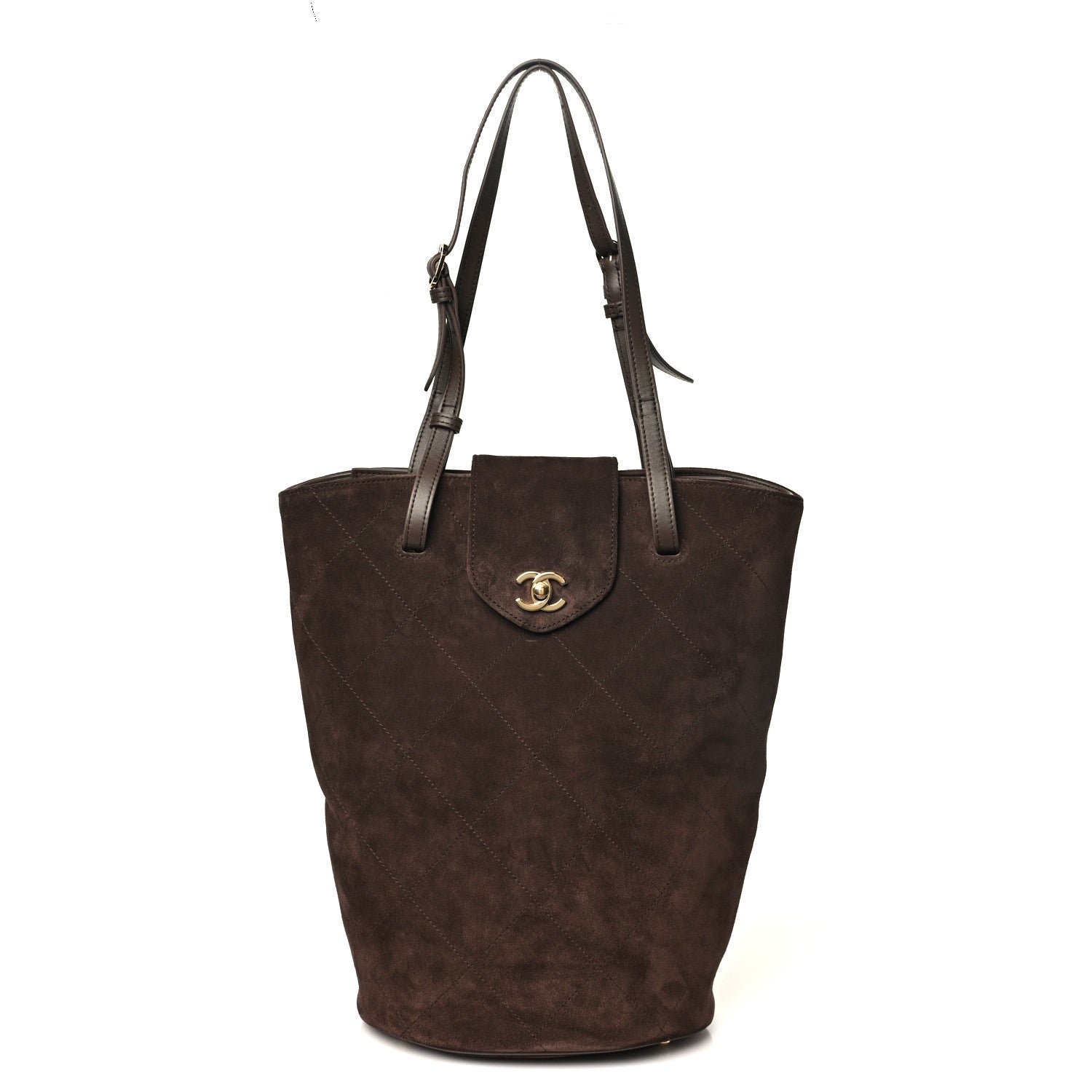 Chanel Suede Quilted Large Bucket Bag  Dark Brown