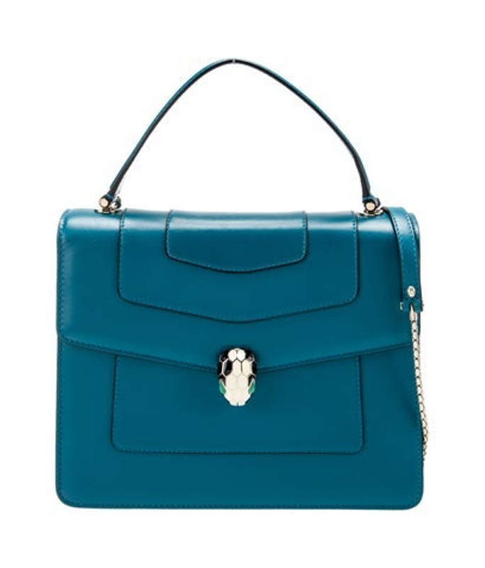 Bvlgari Leather Calfskin Medium Serpenti Forever Top Handle Bag Blue Medium