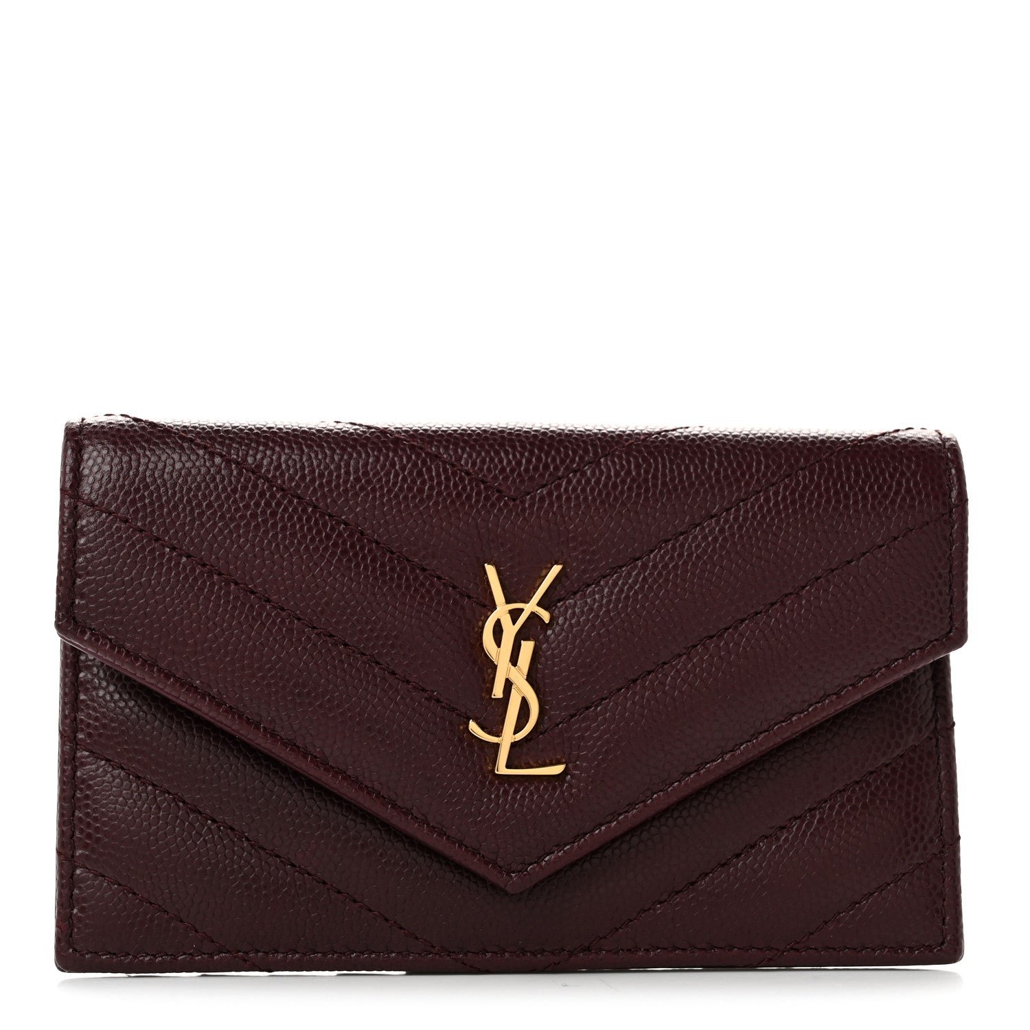 Saint Laurent Grain De Poudre Matelasse Chevron Monogram Compact Wallet Rouge Legion