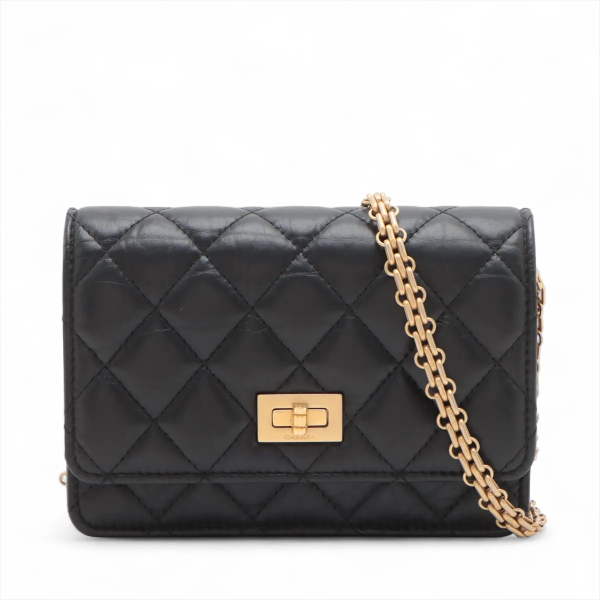 Chanel Matelasse 2.55 Vintage calf Chain Wallet Black Gold Metal Fittings random