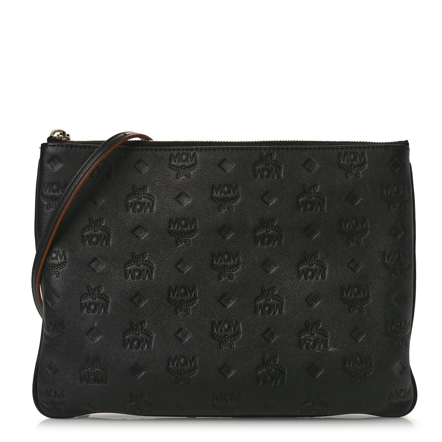 MCM Calfskin Ottomar Monogram Medium Crossbody Pouch Black