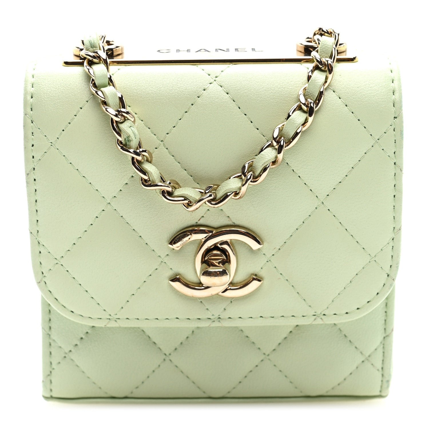 Chanel Lambskin Quilted Mini Trendy CC Chain Wallet Light Green