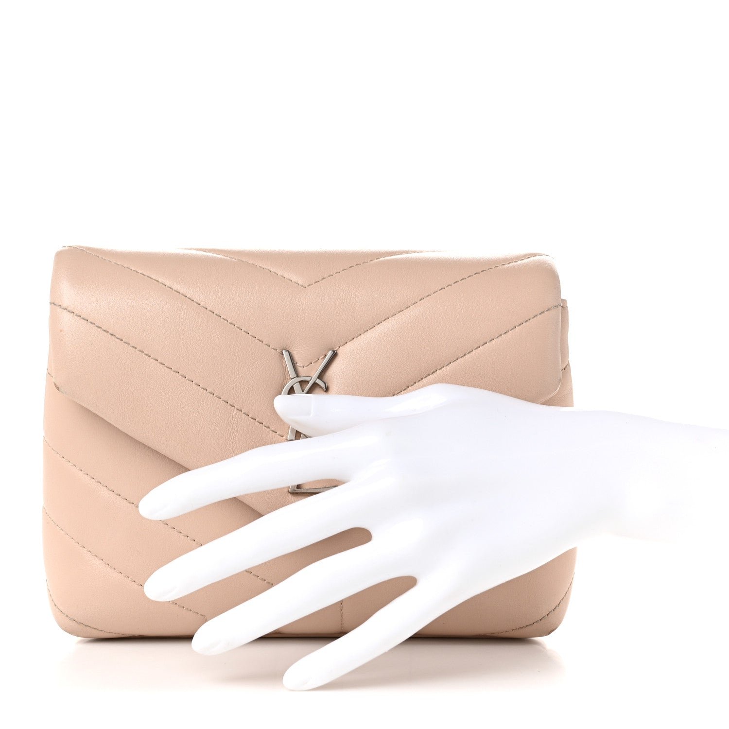 Saint Laurent Calfskin Y Quilted Monogram Toy Loulou Crossbody Bag Nude Powder