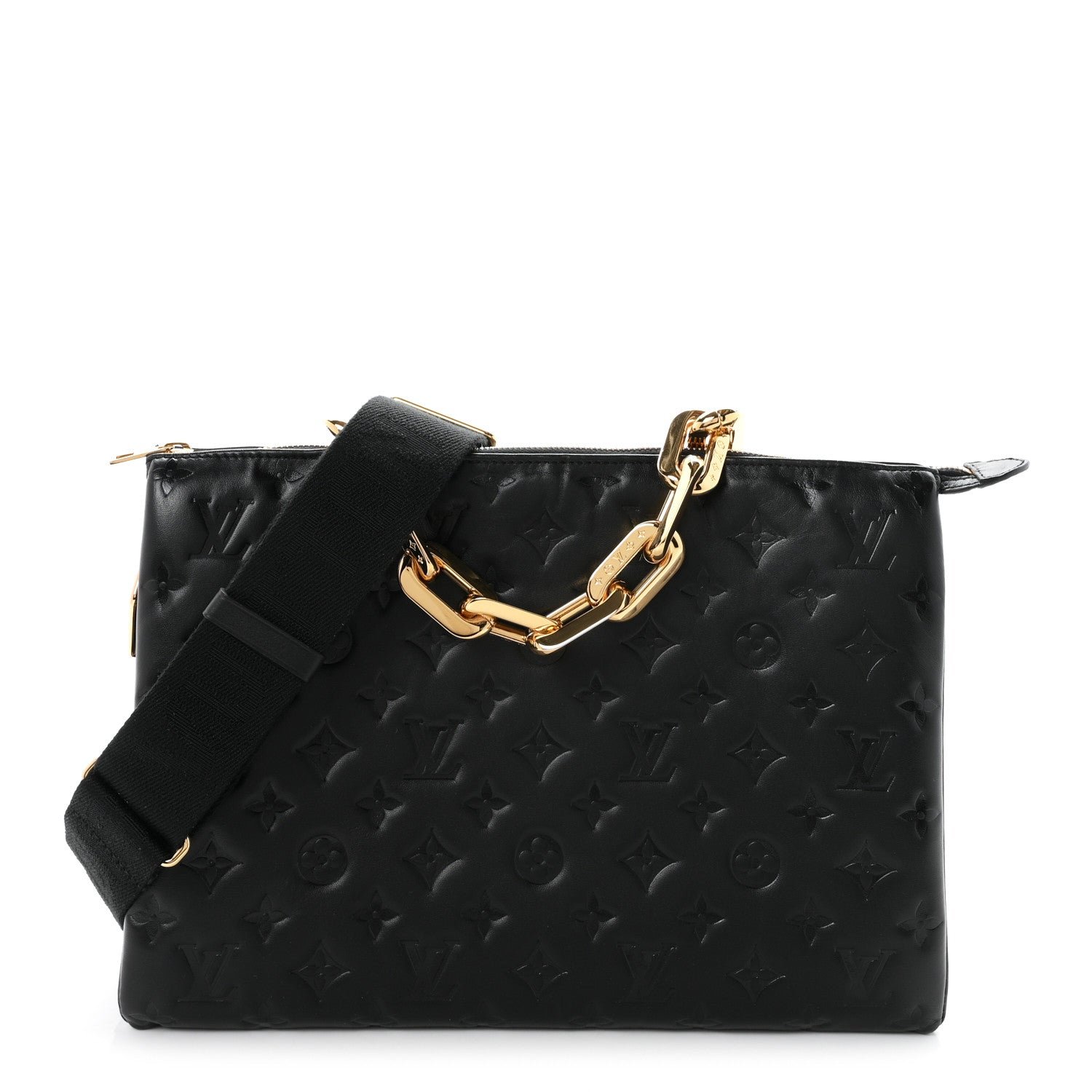 Louis Vuitton Lambskin Embossed Monogram Coussin MM Black