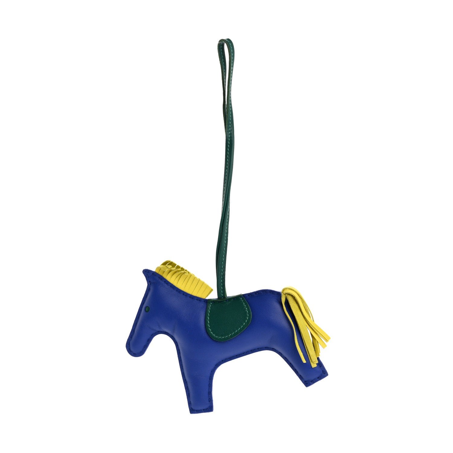 Hermes Milo Lambskin Grigri Rodeo Horse Bag Charm MM Bleu Electrique Malachite Lime