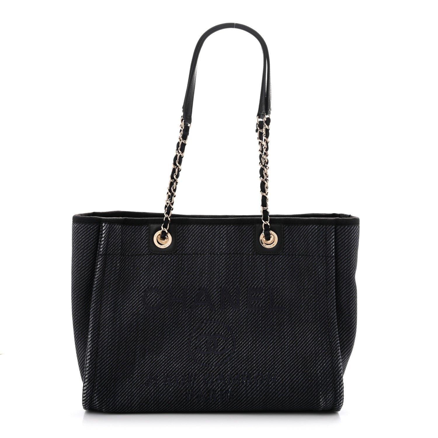 Mixed Fibers Calfskin Small Deauville Tote Black