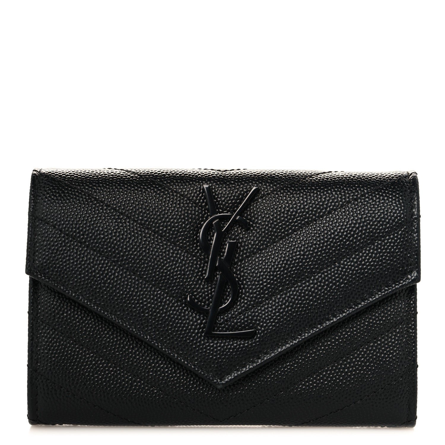 Saint Laurent Grain De Poudre Matelasse Chevron Small Monochrome Monogram Envelope Wallet Black