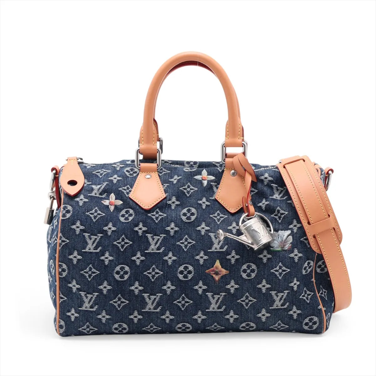 Louis Vuitton Monogram Flower Denim Speedy Bandoulière 30 M27556 Navy Blue There