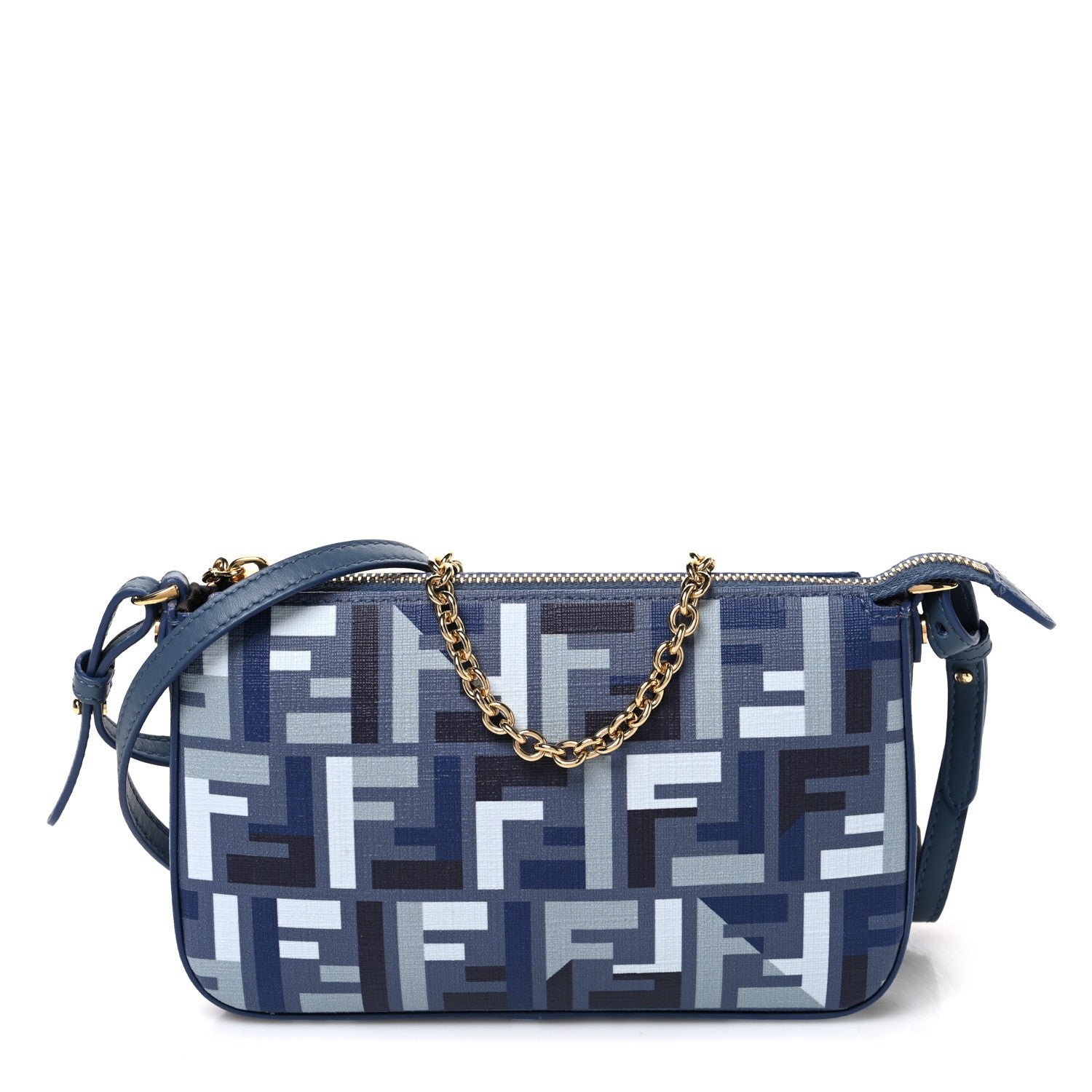 Fendi Fabric Jacquard Vitello Grace FF 1974 Baguette Pouch Myrtle Multicolor Soft Gold