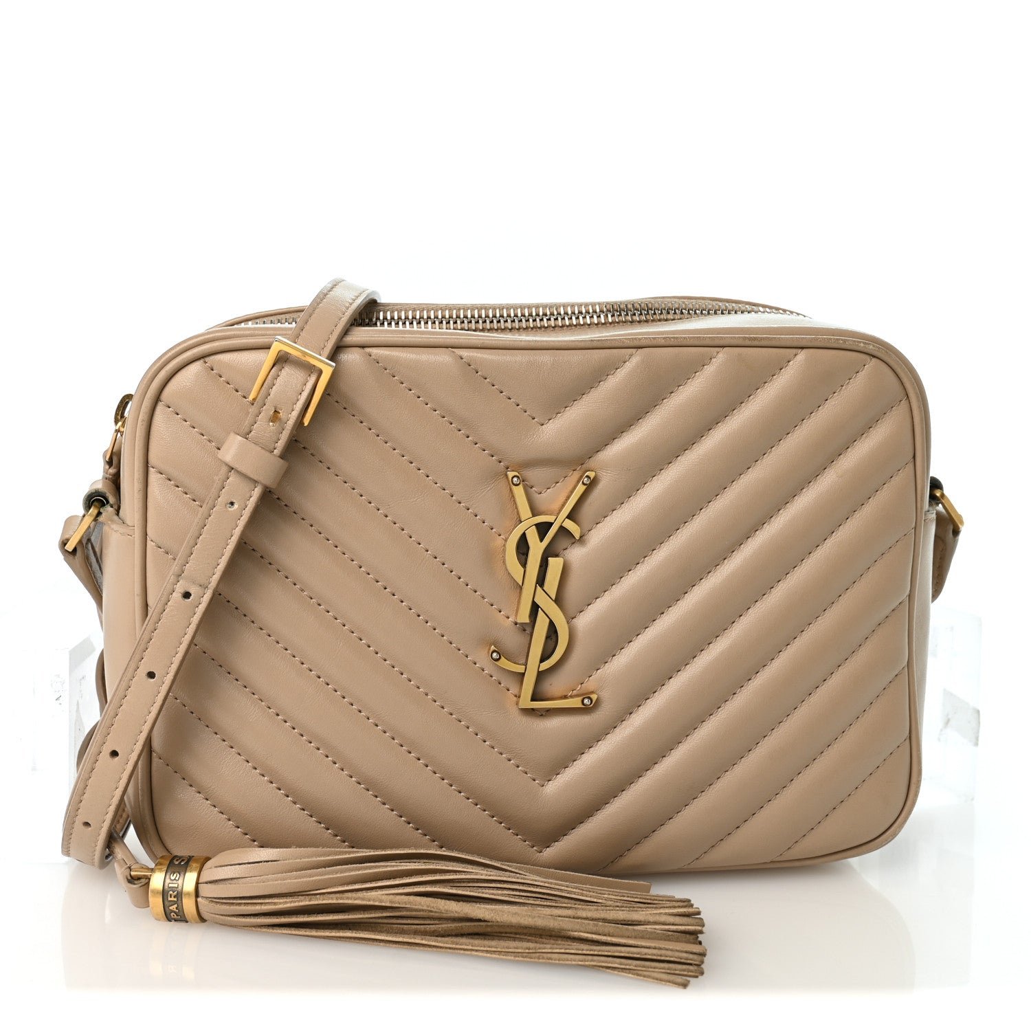 Saint Laurent Calfskin Matelasse Monogram Lou Camera Bag Dark Beige