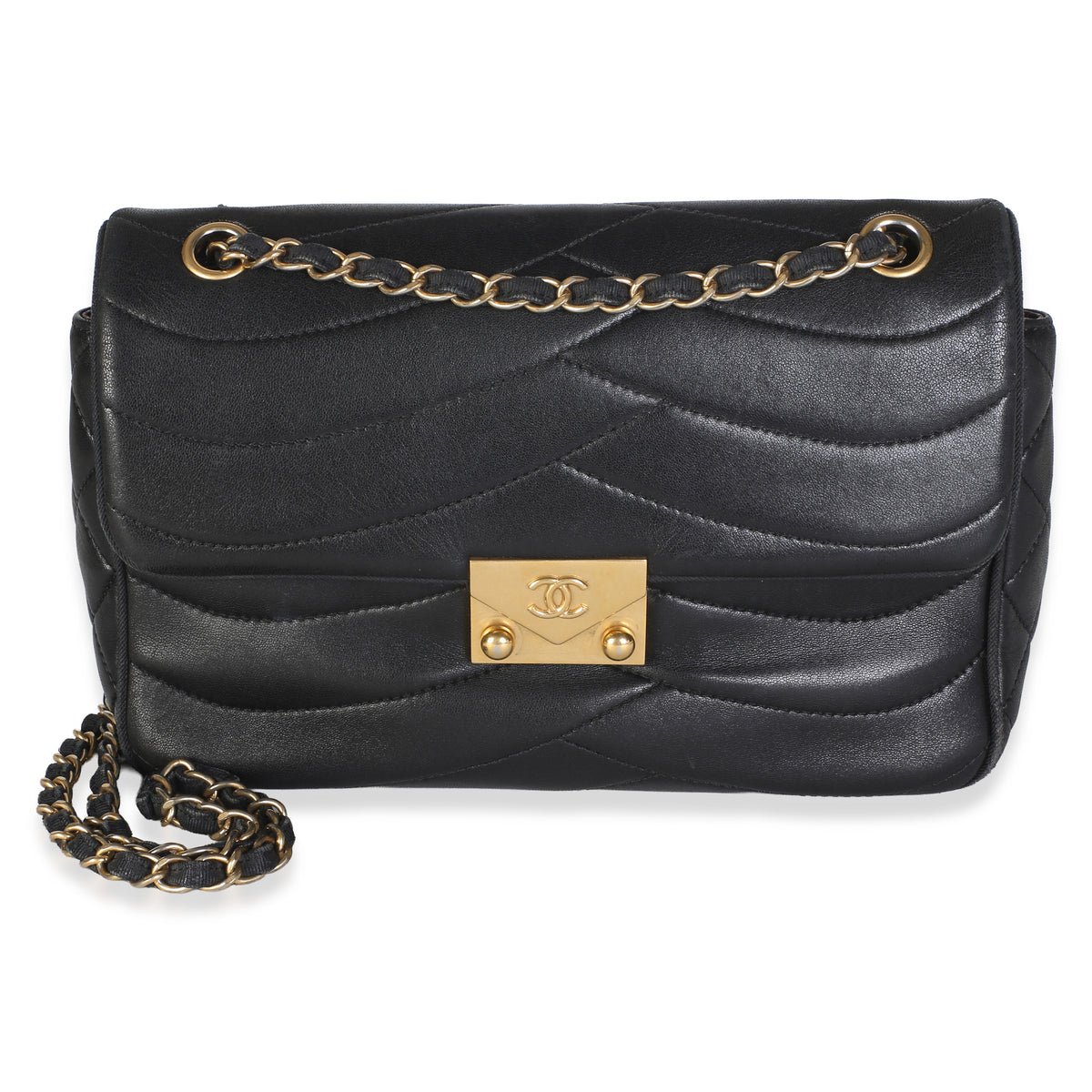 Black Chevron Lambskin Medium Paris-Seoul Pagoda Flap Bag