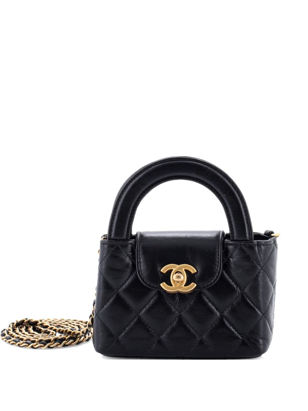 Kelly Top Handle Shopping Bag Quilted Shiny Aged Calfskin Nano crossbody bag