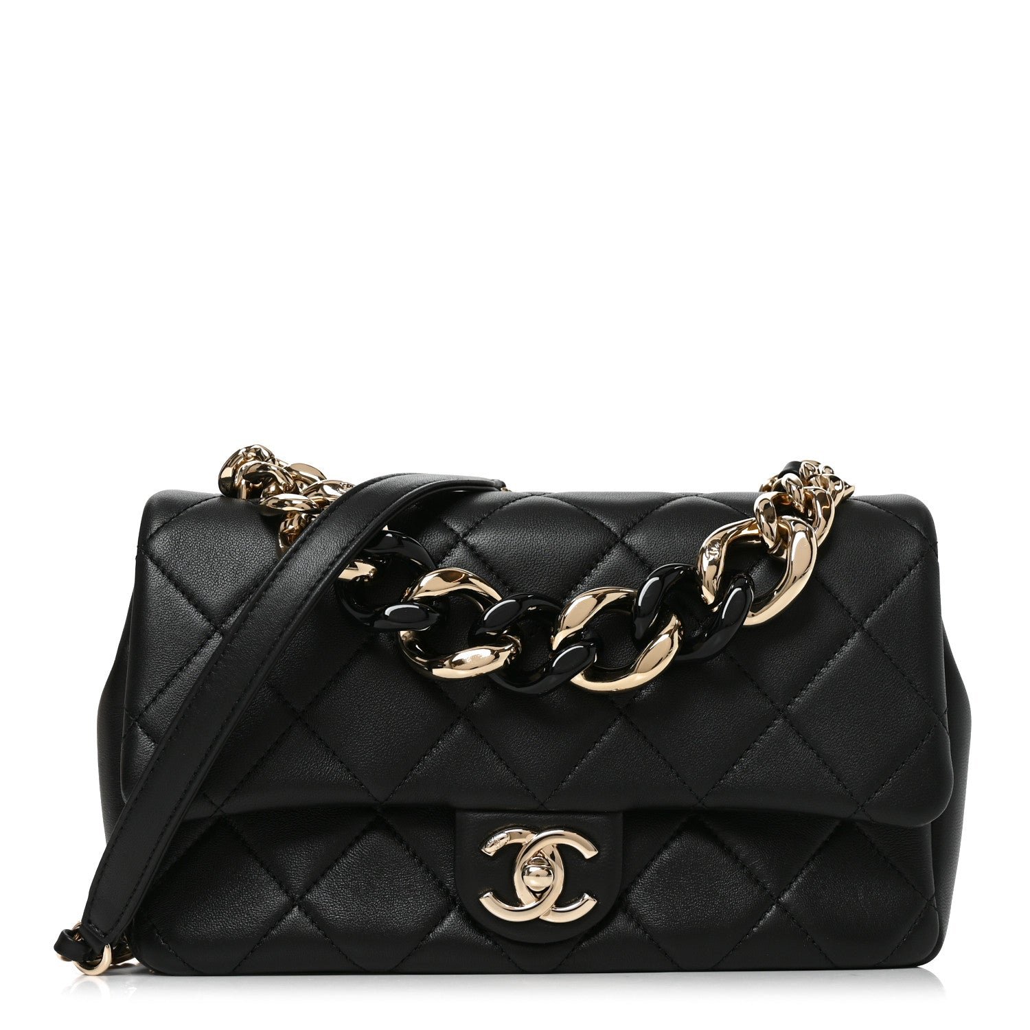 Chanel Lambskin Quilted Resin Bi-Color Chain Flap Bag Black