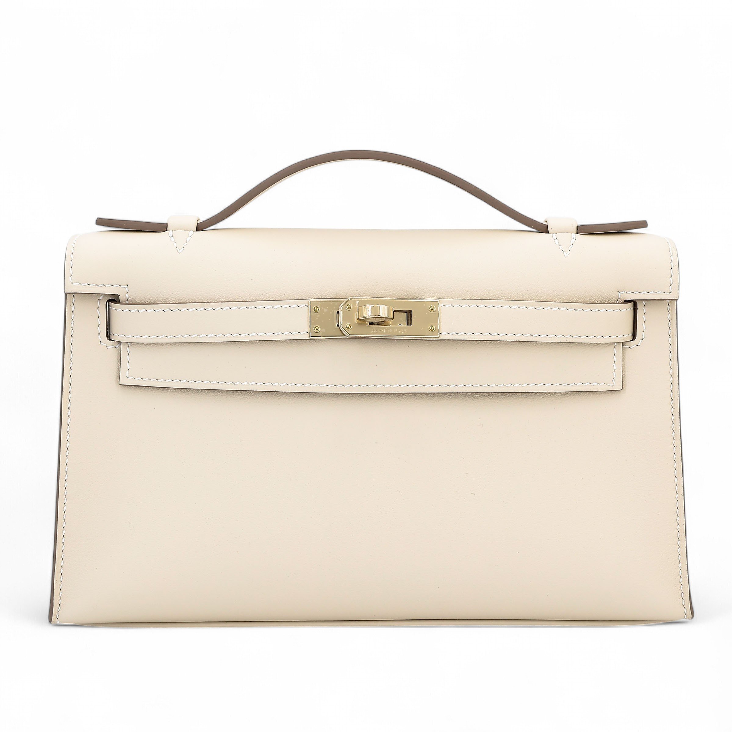 Hermes Brand New ( Rank N ) HERMÈS Kelly Pochette Craie (10) Swift Permabrass hardware K (2025)