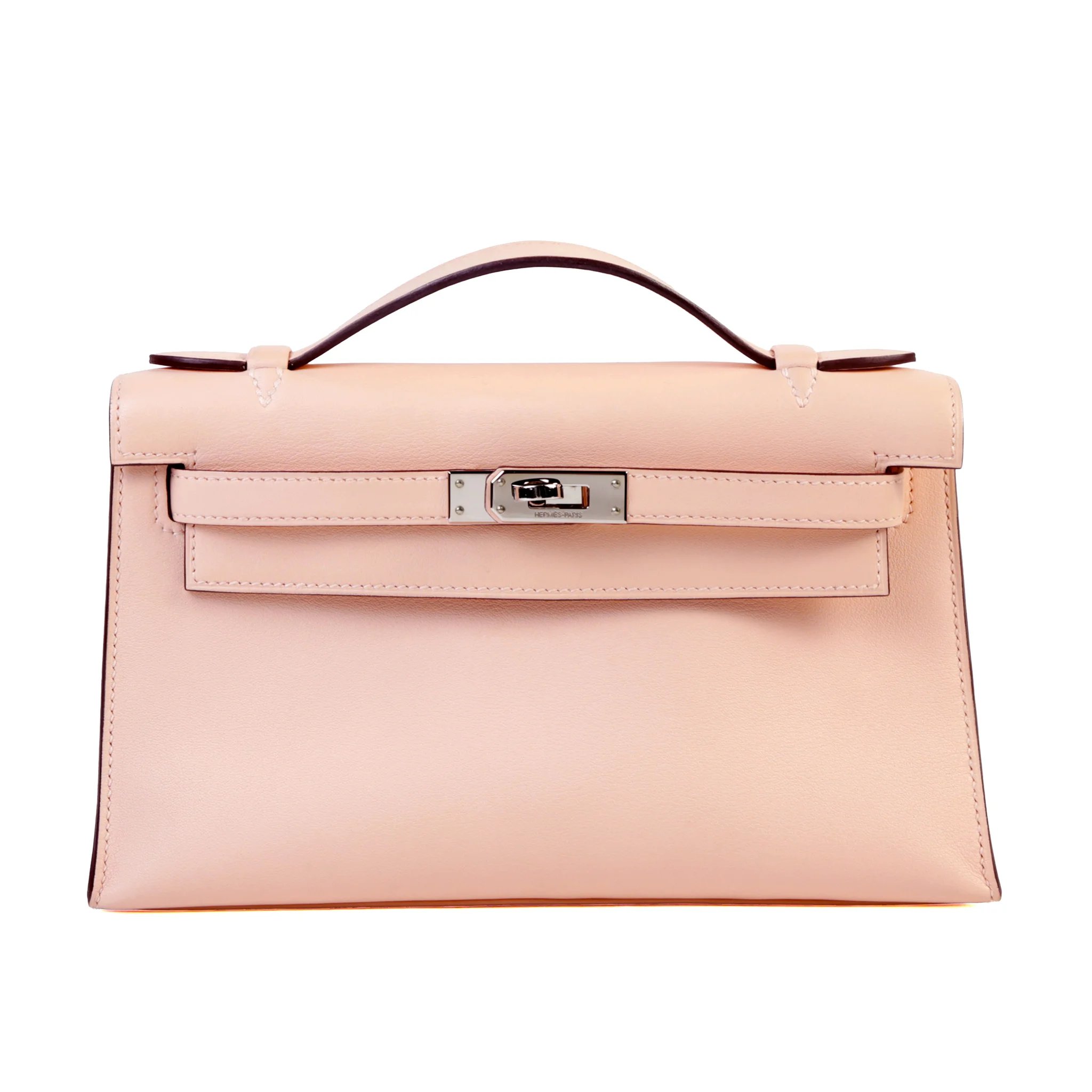 Very Good ( Rank A) HERMÈS Kelly Pochette Rose Eglantine (P1) Swift Palladium hardware X (2016)