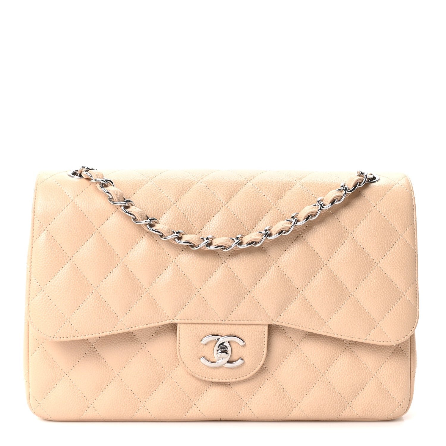Chanel Caviar Quilted Jumbo Double Flap Beige Clair