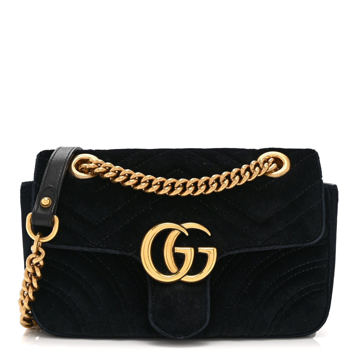 Gucci Velvet Matelasse Mini GG Marmont Shoulder Bag Black